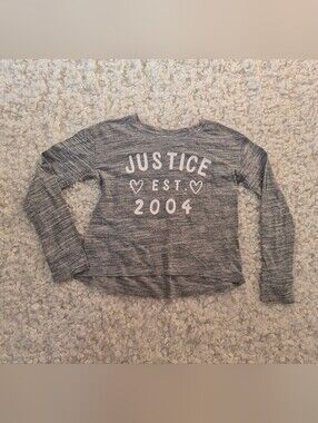 Justice Girl Graphic Top Gray Space Dye Long Sleeve Casual School Size